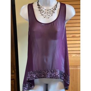 Mossimo high low sheer tank with sequins on bottom